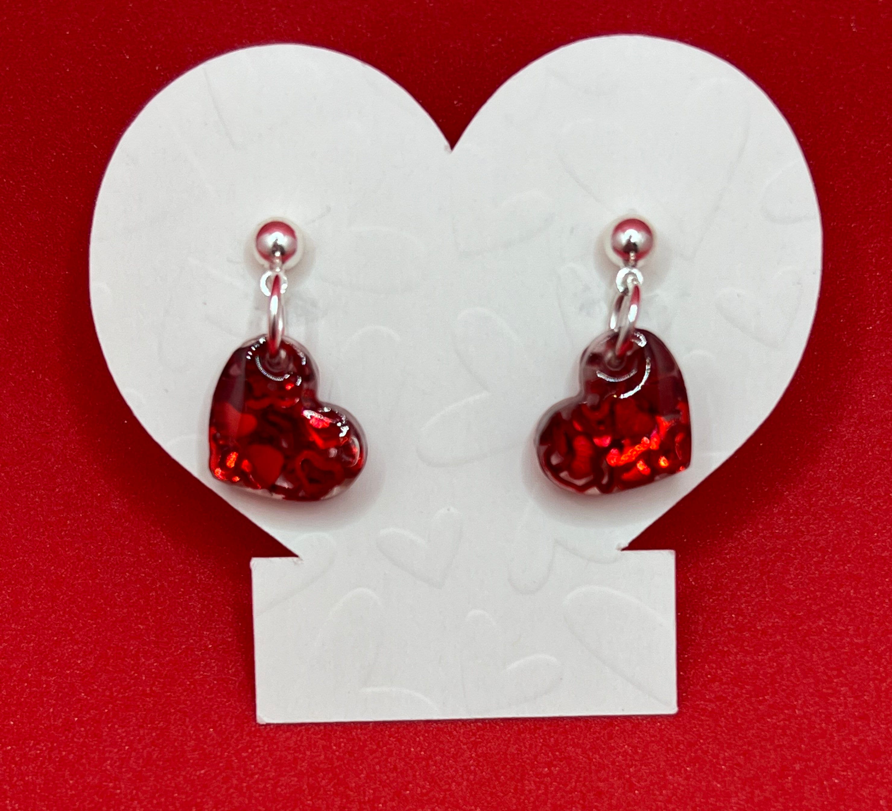 Red Resin Heart Huggie Hoop Earrings in Gold | Lisa Angel